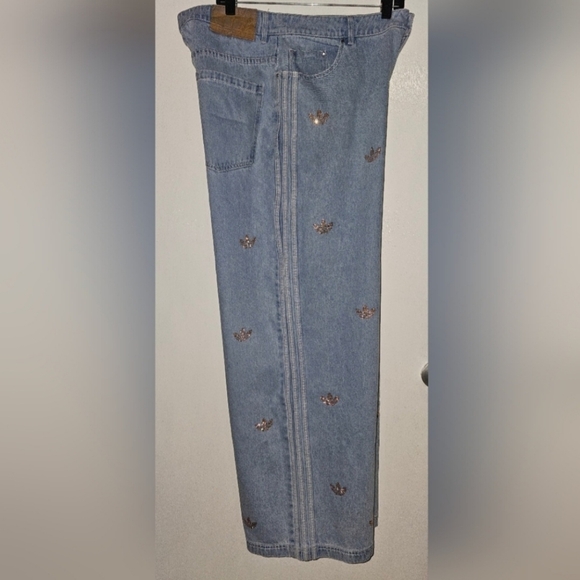 ADIDAS ORIGINALS Light Blue Denim And Rhinestones Pants - Picture 5 of 8